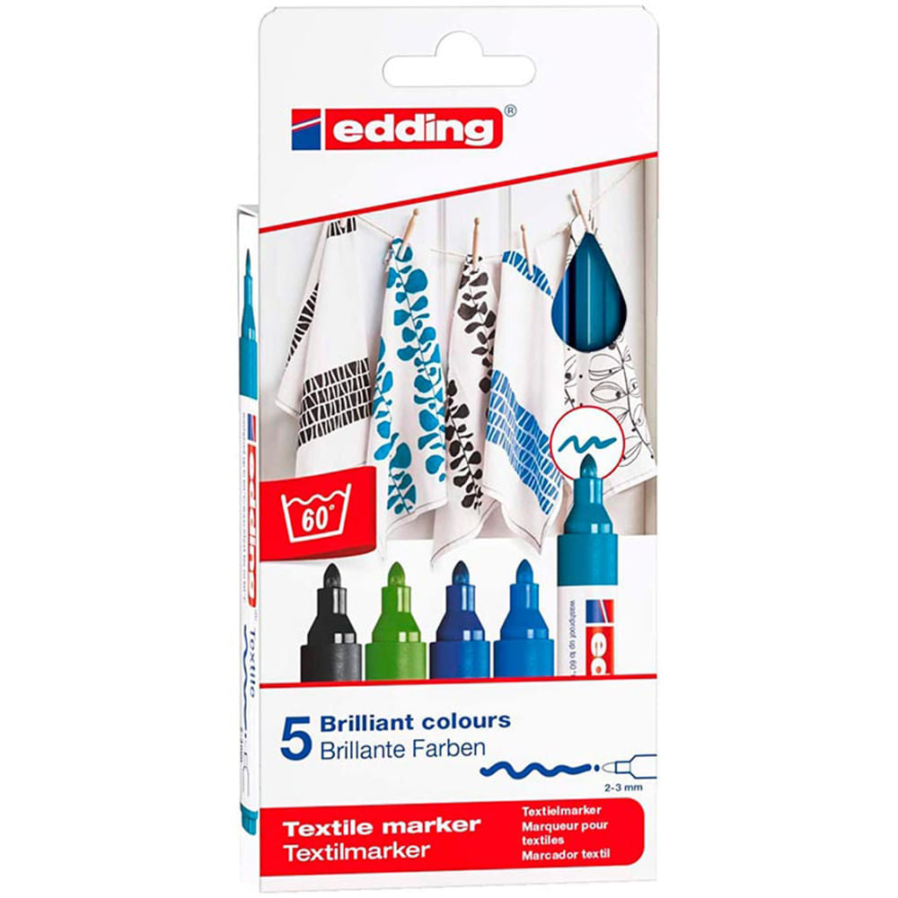 Edding 4500 - Set 5 Marcadores Textiles (2-3 mm) Colores Fríos