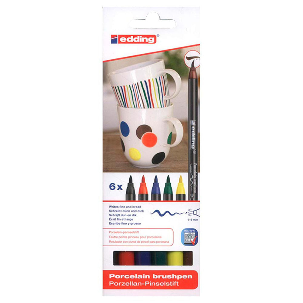 Edding Brush Pen - Set 6 Marcadores Porcelana Colores Clásicos