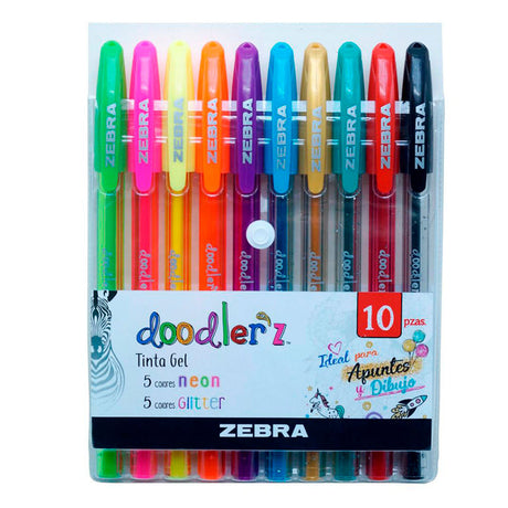 zebra-doodlerz-set-10-lapices-gel-1-mm-neon-y-glitter
