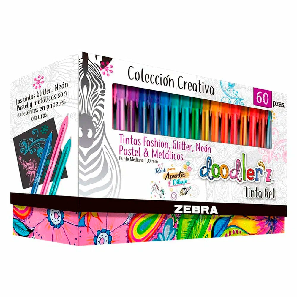 zebra-doodlerz-set-60-lapices-gel-1-mm-coleccion-creativa